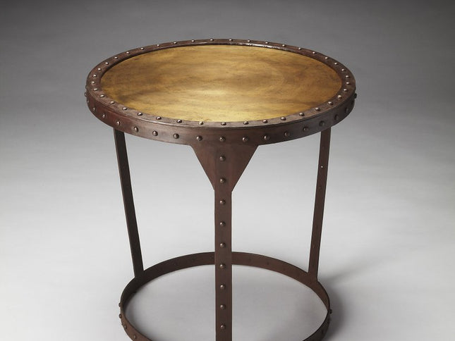 24" Copper and Bronze Metal Round Pedestal End Table