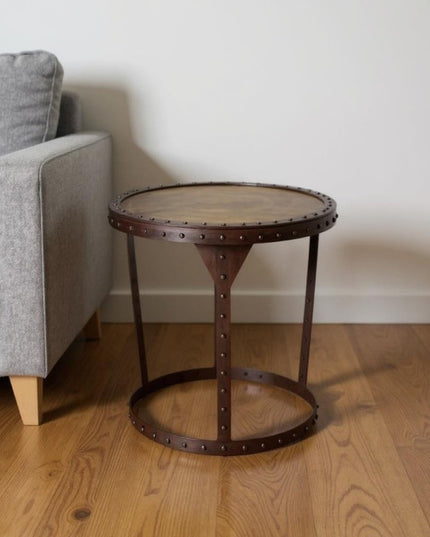 24" Copper and Bronze Metal Round Pedestal End Table
