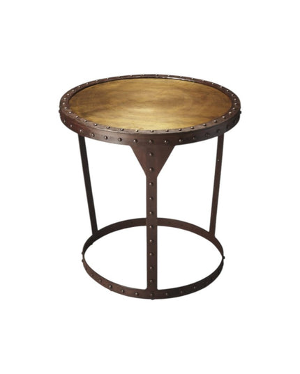 24" Copper and Bronze Metal Round Pedestal End Table