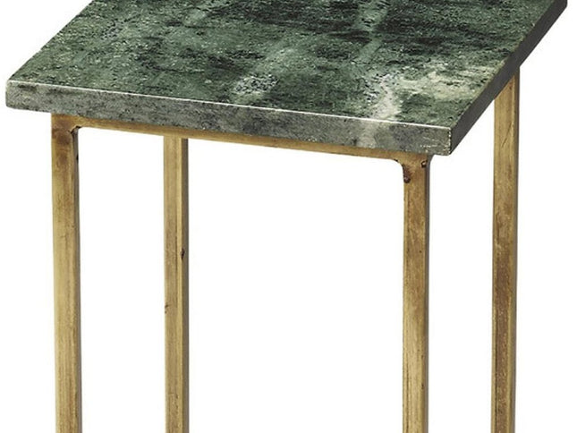 21" Green and Gold Marble Drink Size Square End Table