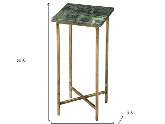 21" Green and Gold Marble Drink Size Square End Table