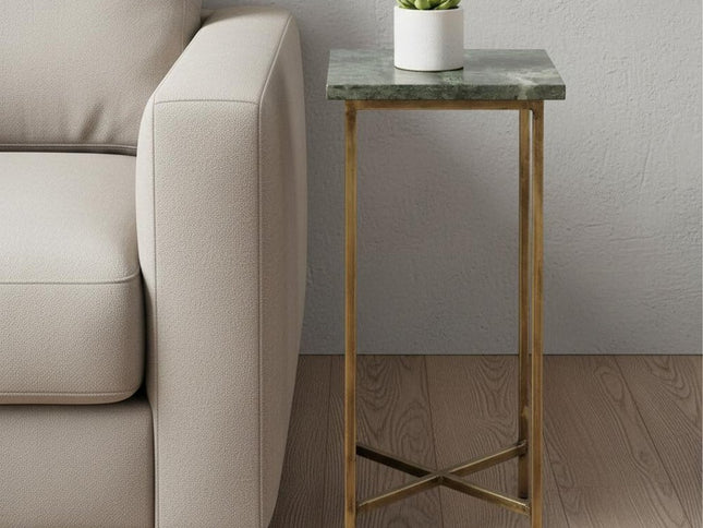 21" Green and Gold Marble Drink Size Square End Table