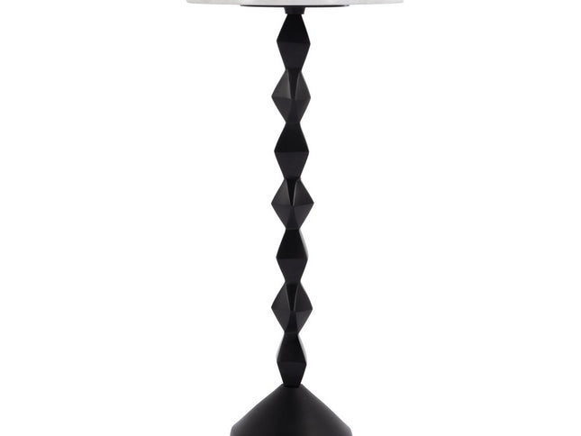 25" White and Black Marble and Aluminum Round Pedestal End Table