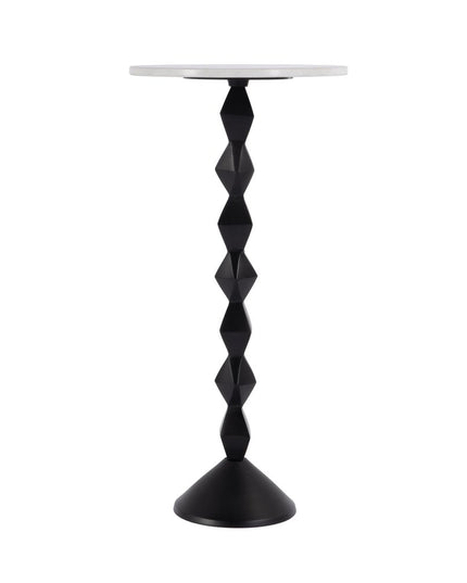 25" White and Black Marble and Aluminum Round Pedestal End Table