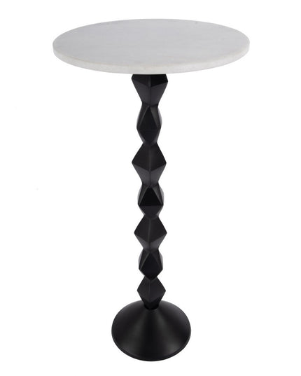 25" White and Black Marble and Aluminum Round Pedestal End Table