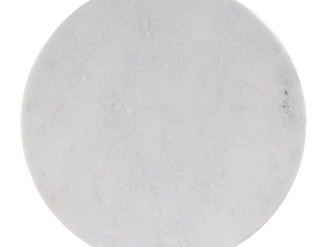 25" White and Black Marble and Aluminum Round Pedestal End Table