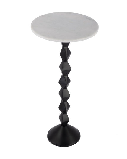 25" White and Black Marble and Aluminum Round Pedestal End Table