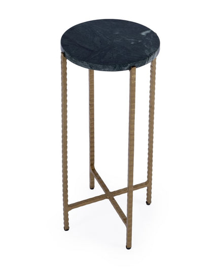 21" Green and Gold Marble and Iron Drink Size Round End Table