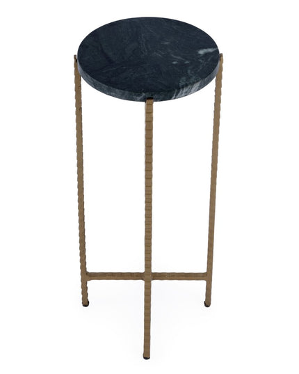 21" Green and Gold Marble and Iron Drink Size Round End Table