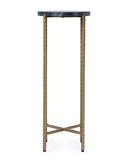 21" Green and Gold Marble and Iron Drink Size Round End Table