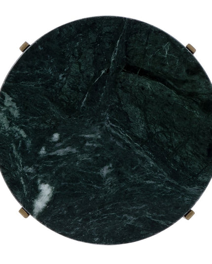 21" Green and Gold Marble and Iron Drink Size Round End Table