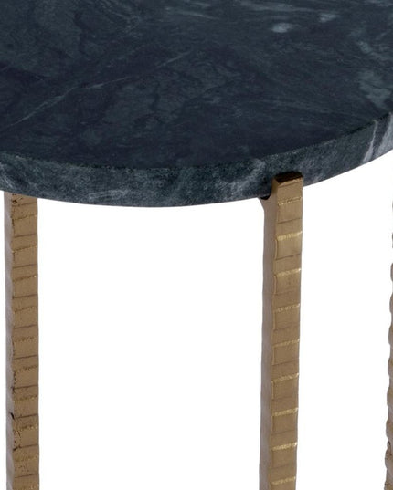 21" Green and Gold Marble and Iron Drink Size Round End Table