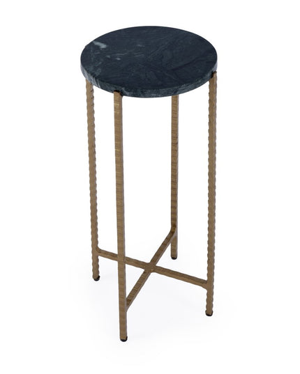 21" Green and Gold Marble and Iron Drink Size Round End Table