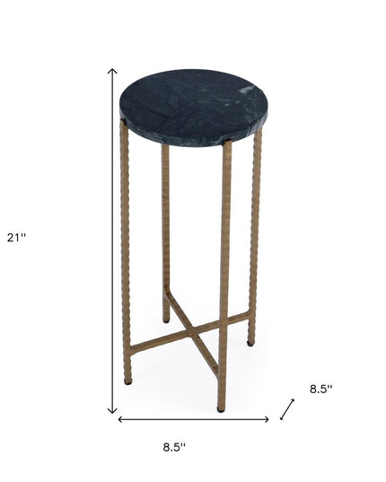 21" Green and Gold Marble and Iron Drink Size Round End Table