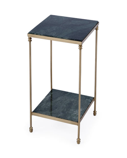 24" Green and Gold Marble and Iron Square End Table With Shelf