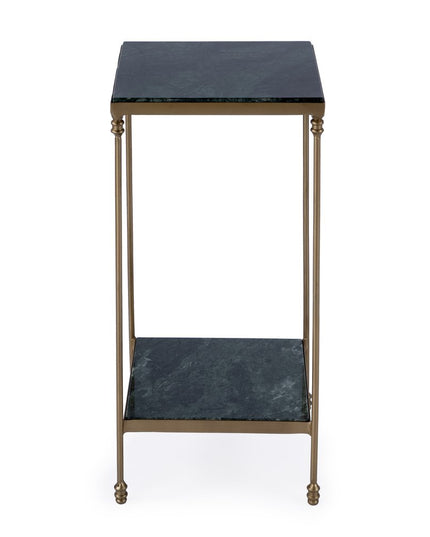 24" Green and Gold Marble and Iron Square End Table With Shelf