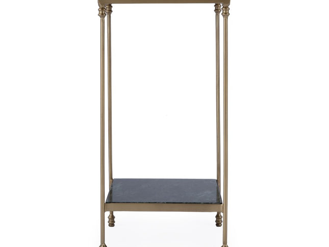 24" Green and Gold Marble and Iron Square End Table With Shelf