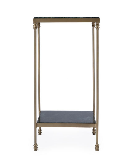 24" Green and Gold Marble and Iron Square End Table With Shelf