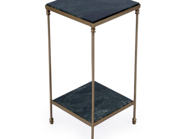 24" Green and Gold Marble and Iron Square End Table With Shelf