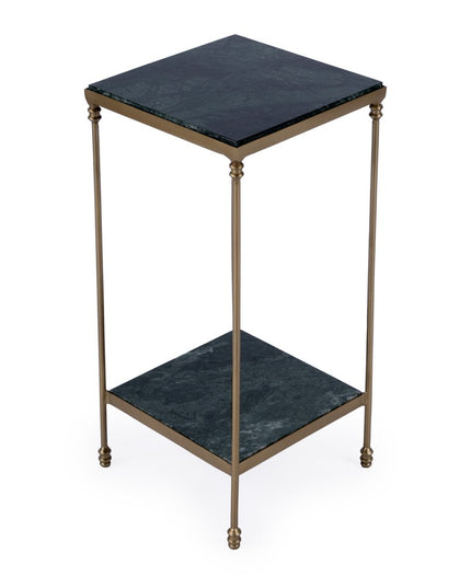 24" Green and Gold Marble and Iron Square End Table With Shelf
