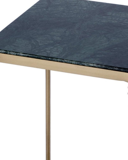 24" Green and Gold Marble and Iron Square End Table With Shelf