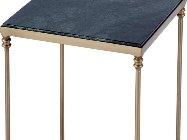 24" Green and Gold Marble and Iron Square End Table With Shelf