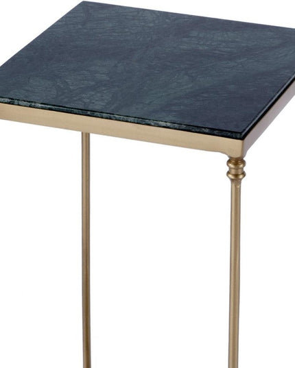 24" Green and Gold Marble and Iron Square End Table With Shelf
