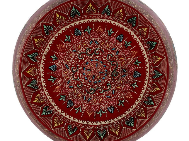 18" Red Iron Hand Painted Floral Round Drum End Table