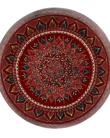 18" Red Iron Hand Painted Floral Round Drum End Table