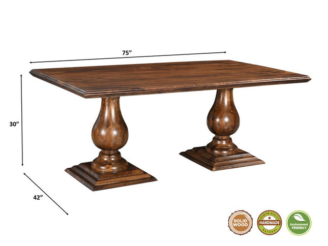 Seven Piece Brown Solid Wood Dining Set with Six Chairs