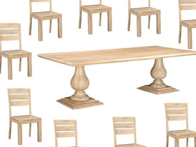 11 Piece Beige Solid Wood Dining Set with 10