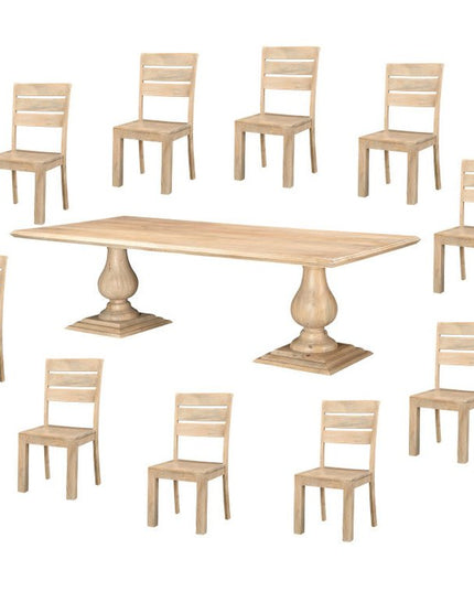 11 Piece Beige Solid Wood Dining Set with 10