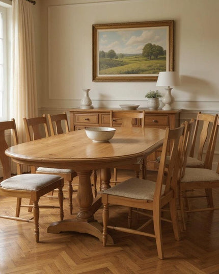 11 Piece Beige Solid Wood Dining Set with 10
