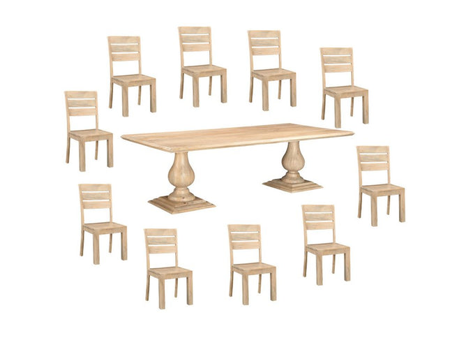 11 Piece Beige Solid Wood Dining Set with 10