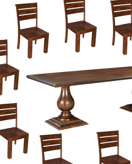 11 Piece Brown Solid Wood Dining Set with 10