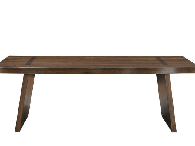 Nine Piece Brown Solid Wood Dining Set with Eight Chairs