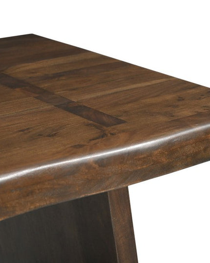 Nine Piece Brown Solid Wood Dining Set with Eight Chairs