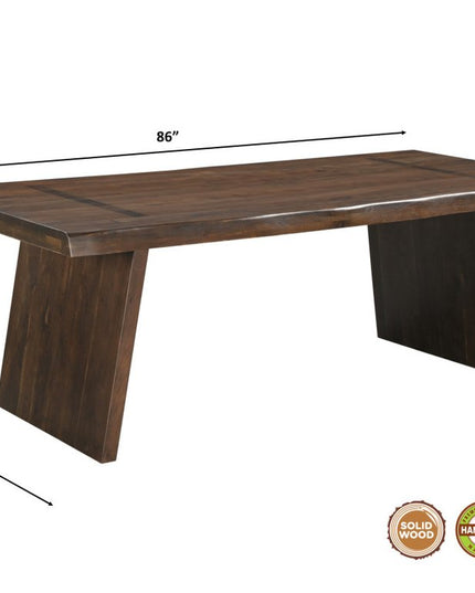 Nine Piece Brown Solid Wood Dining Set with Eight Chairs