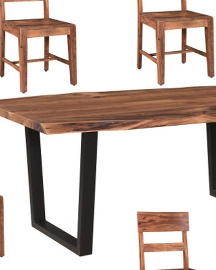 Seven Piece Brown and Black Solid Wood Dining Set with Six Chairs
