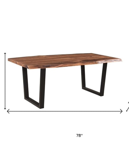 Seven Piece Brown and Black Solid Wood Dining Set with Six Chairs