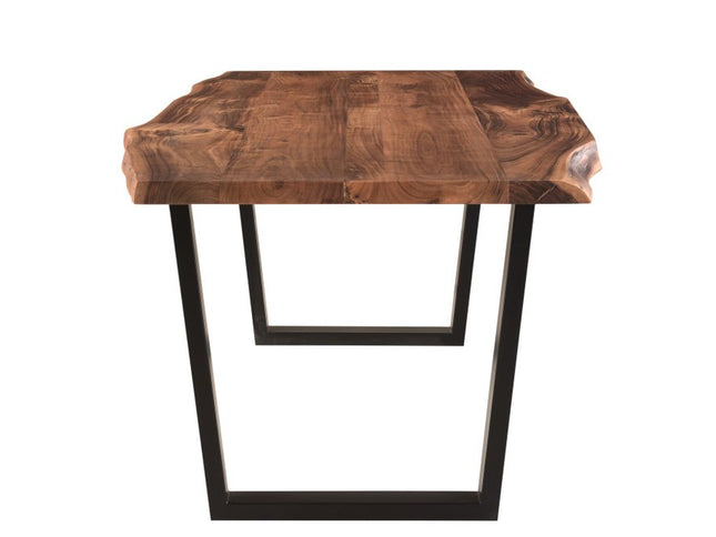 Seven Piece Brown and Black Solid Wood Dining Set with Six Chairs