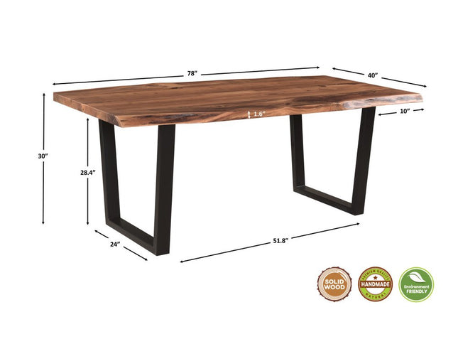 Seven Piece Brown and Black Solid Wood Dining Set with Six Chairs