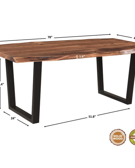 Seven Piece Brown and Black Solid Wood Dining Set with Six Chairs