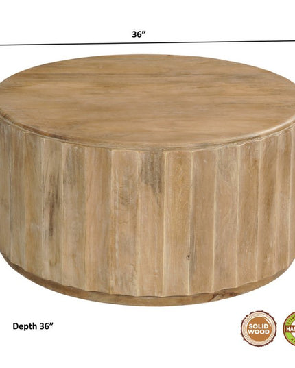 36" Brown Solid Wood Round Solid Coffee Table