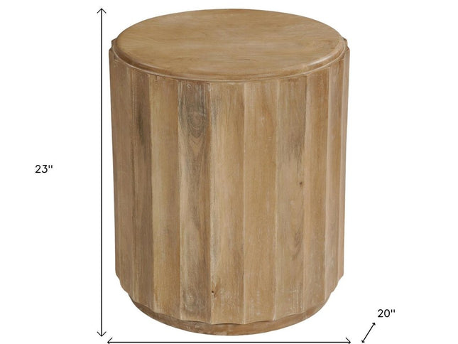 23" Brown Solid Wood Round Block End Table