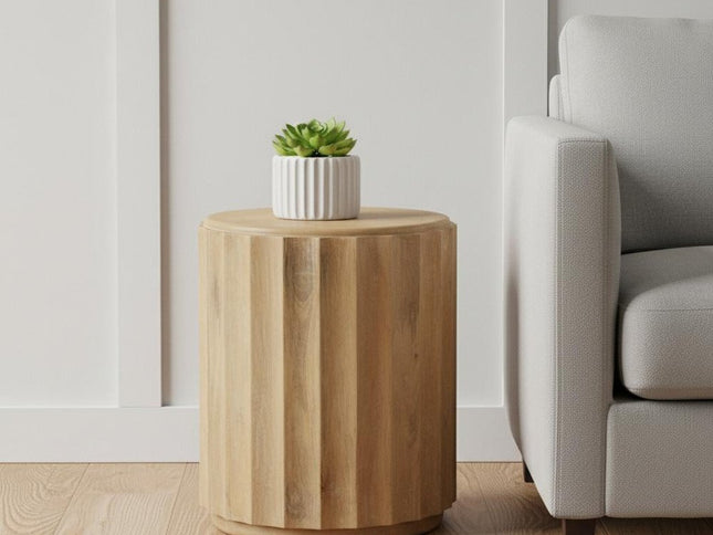 23" Brown Solid Wood Round Block End Table