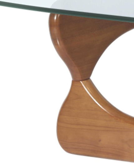 54" Clear and Brown Glass and Wood Triangle Abstract Coffee Table