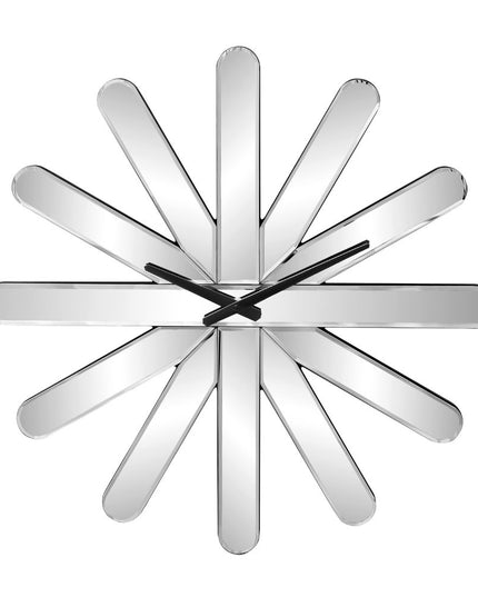26" Silver Mirrored Glass Silent Analog Starburst Wall Clock
