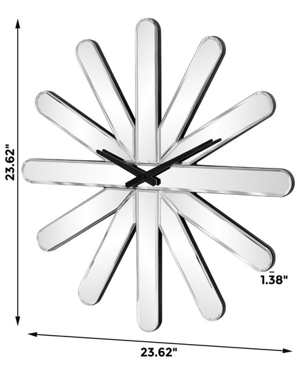 26" Silver Mirrored Glass Silent Analog Starburst Wall Clock