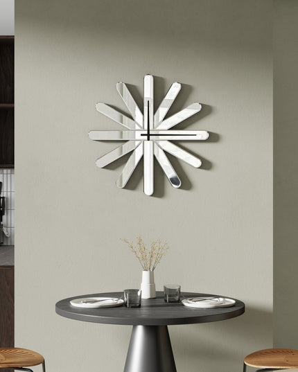 26" Silver Mirrored Glass Silent Analog Starburst Wall Clock